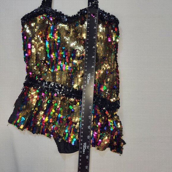 Glamour Costumes Black Gold Colorful Sequin Halter Dance Costume Child Small 4-6 - Picture 9 of 16